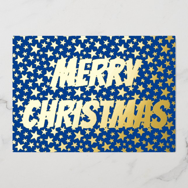 Carte De Vœux En Aluminium étoiles élégantes modernes Joyeux Noël bleu marine (Recto)