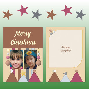 Carte De Vœux En Aluminium Étoiles et baubles joyeux photos de noël brun