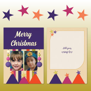 Carte De Vœux En Aluminium Étoiles et boules de Noël photos violet