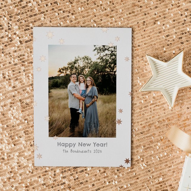 Carte De Vœux En Aluminium Étoiles Simples Brillantes Une Photo Bonne Année (Créateur téléchargé)