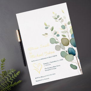 Carte De Vœux En Aluminium Eucalyptus verdure Or code QR Mariage Inviter