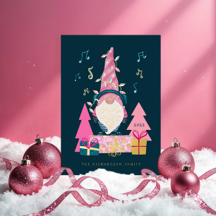 Carte De Vœux En Aluminium Fa La La Fun Bright Christmas Caroling Gnome