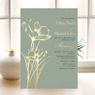Carte De Vœux En Aluminium Faire-part de mariage Fleur sauvage vert Sage