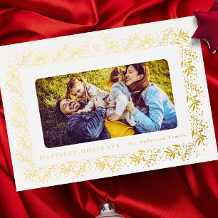 Carte De Vœux En Aluminium famille CHRISTMAS monogramme or Botanical Frame