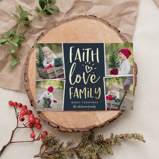 Carte De Vœux En Aluminium Famille d'amour de foi | Collage de photos (Créateur téléchargé)