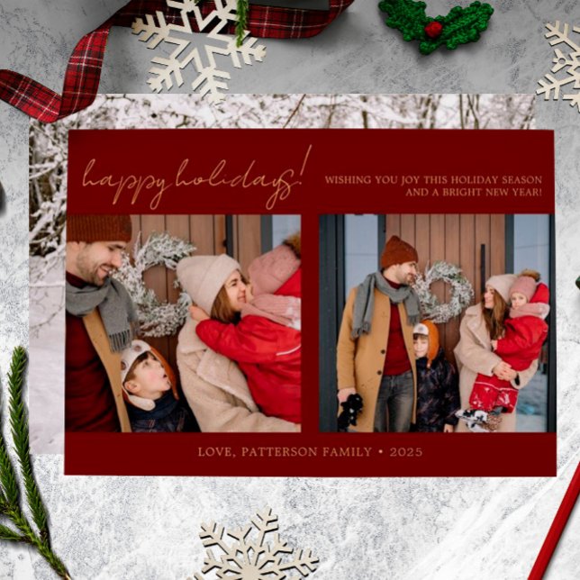 Carte De Vœux En Aluminium Famille moderne 3 Photo Rouge Noël (Créateur téléchargé)