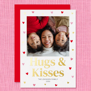 Carte De Vœux En Aluminium Family Hugs & Kisses Love Valentine Red Gold