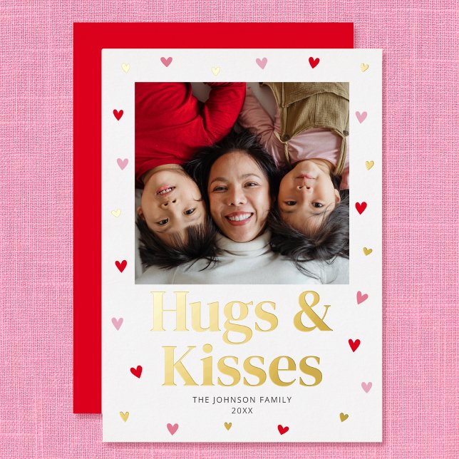 Carte De Vœux En Aluminium Family Hugs & Kisses Love Valentine Red Gold (Créateur téléchargé)