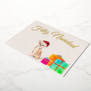 Carte De Vœux En Aluminium Feliz Navidad Christmas Gold Chihuahua Chig