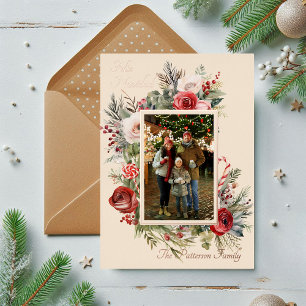 Carte De Vœux En Aluminium Feliz Navidad Photo Floral Foil Espagnol