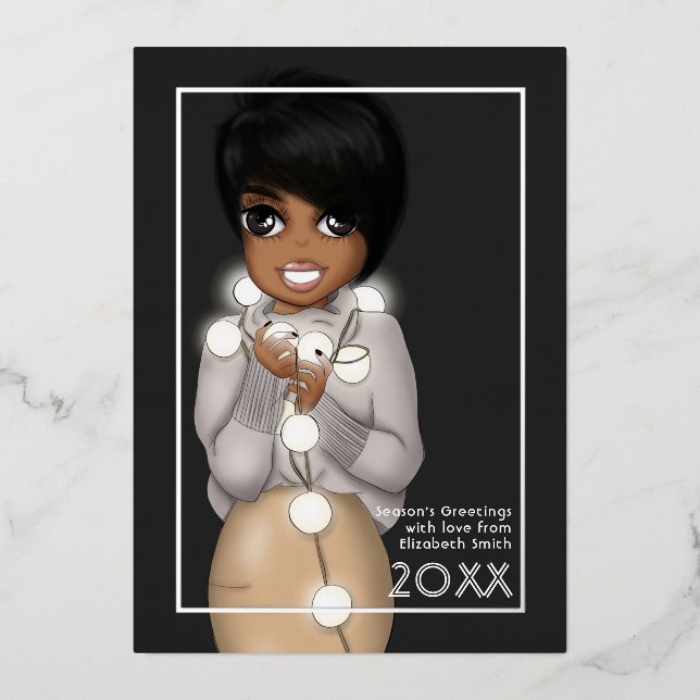 Carte De Vœux En Aluminium Femme afro-américaine chic pour Noël (Recto)
