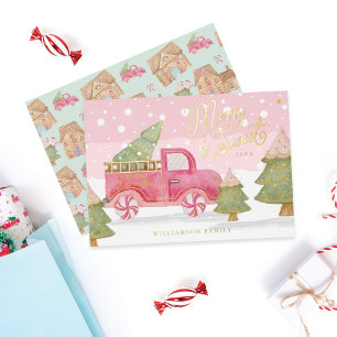 Carte De Vœux En Aluminium Ferme Arbres de Noël frais Camion Vintage rouge