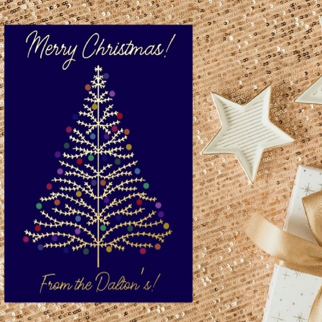 Carte De Vœux En Aluminium Festif Blue & Gold Modern Christmas Tree personnel (Créateur téléchargé)