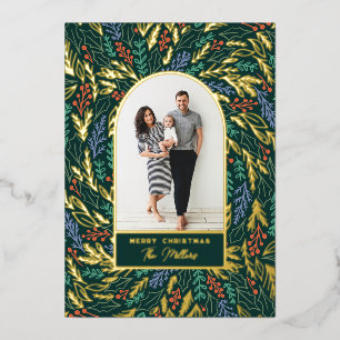 Carte De Vœux En Aluminium Festif coloré Floral Photo Arch Noël