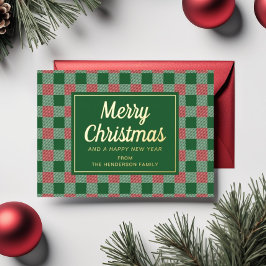 Carte De Vœux En Aluminium Festif Vert Plaid Gold de Noël