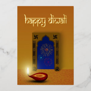 Carte De Vœux En Aluminium Festive joyeuse Diwali feux d'artifice