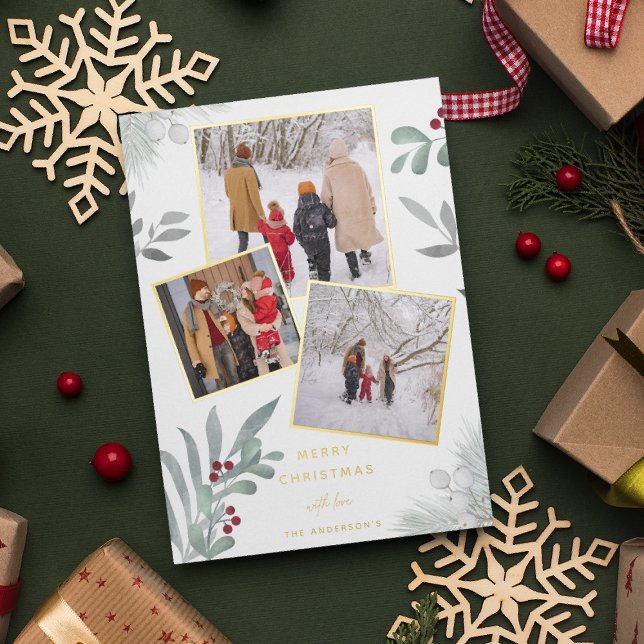 Carte De Vœux En Aluminium Festive Joyeux Noël Photo Collage (Créateur téléchargé)