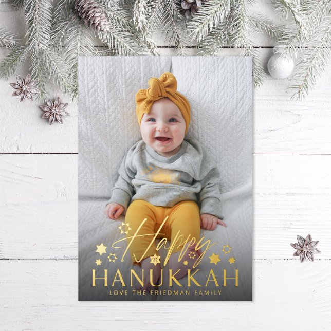 Carte De Vœux En Aluminium Festive Starry Happy Hanoukka Photo Gold (Créateur téléchargé)