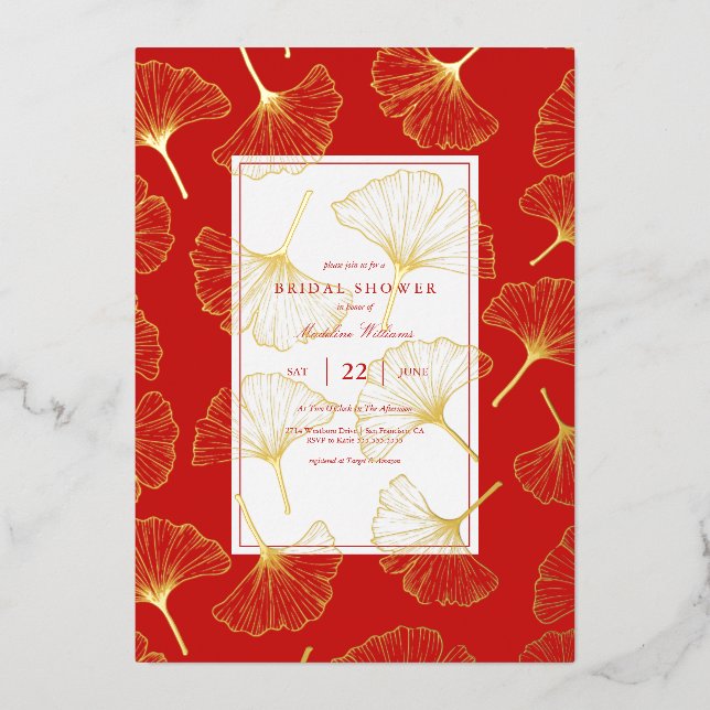 Carte De Vœux En Aluminium FÊTE DES MARIÉES Ginkgo Leaf (Recto)