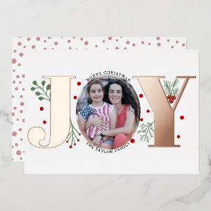 Carte De Vœux En Aluminium Feuille d'or rose Joie et baies photo de Noël