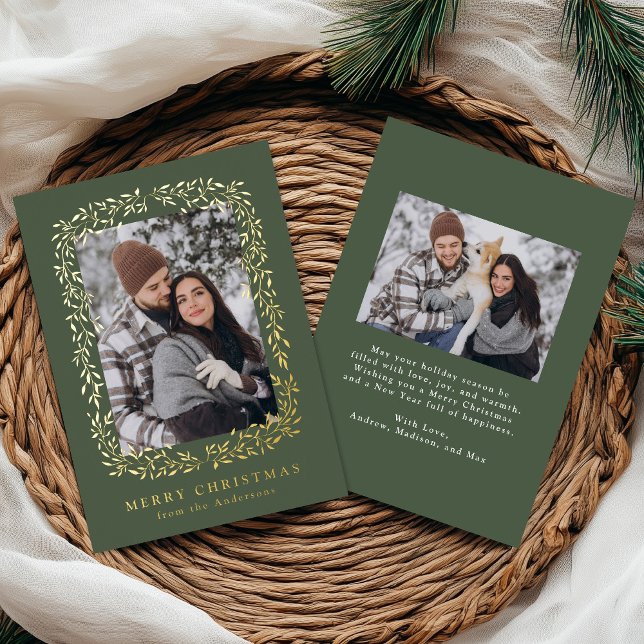 Carte De Vœux En Aluminium Feuille verte élégante d'hiver 2 Photo (Créateur téléchargé)