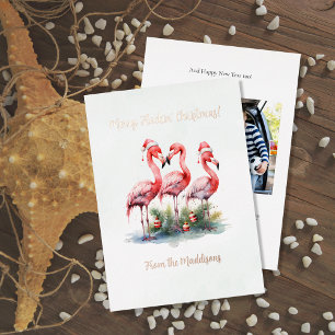 Carte De Vœux En Aluminium Flamant rose drôle Joyeux Flockin' Noël