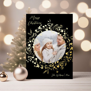 Carte De Vœux En Aluminium Fleur sauvage Boho moderne Joyeux Noël Photo Gold