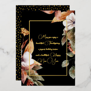 Carte De Vœux En Aluminium Fleurs de chute élégantes et Feuille Gold Script N