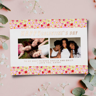 Carte De Vœux En Aluminium Fleurs Motif Galentine`s Day Amies 2 Photo