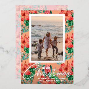 Carte De Vœux En Aluminium Fleurs tropicales Joyeux Noël Photo