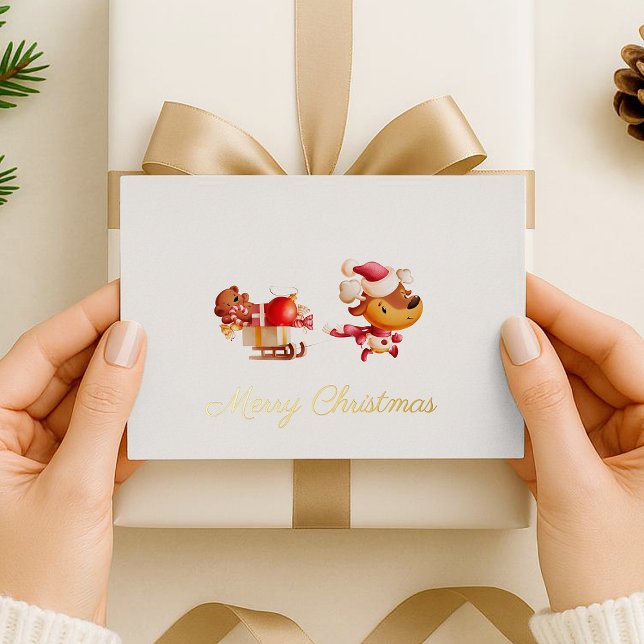 Carte De Vœux En Aluminium Foil Merry Christmas Cute Reindeer Holiday Card (Créateur téléchargé)