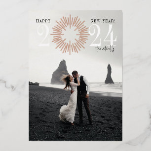 Carte De Vœux En Aluminium Foil New Years Firework Burst Elegant Holiday Card