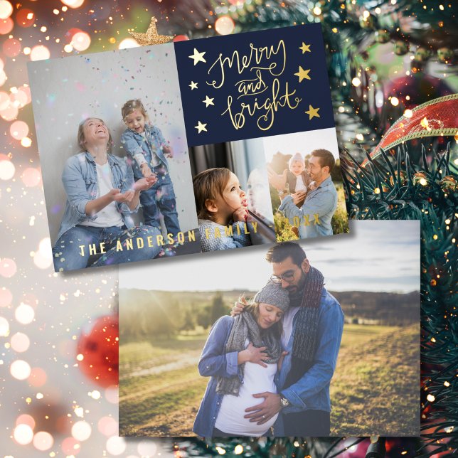 Carte De Vœux En Aluminium Folie métallique personnalisée Merry and Bright Na (Créateur téléchargé)
