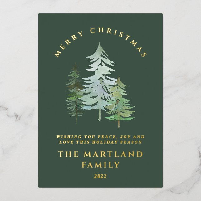Carte De Vœux En Aluminium Forêt d'aquarelle Joyeux Noël (Recto)