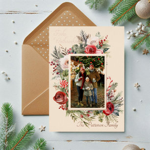 Carte De Vœux En Aluminium Frohe Weihnachten Photo Floral Foil Allemand