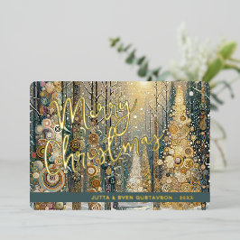 Carte De Vœux En Aluminium Fun Retro Abstrait hiver neige Wonderland Art Gold