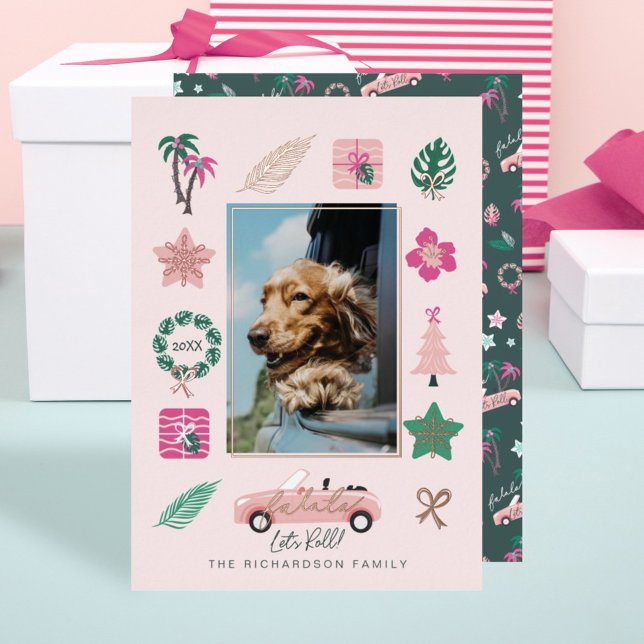 Carte De Vœux En Aluminium Fun Tropical Christmas Lets Roll Convertible Photo (Créateur téléchargé)