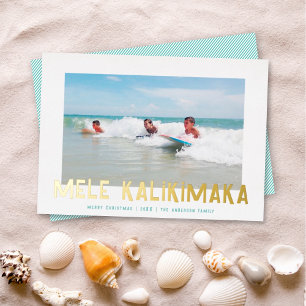 Carte De Vœux En Aluminium Funky Retro Type Hawaïen Photo de Noël Aqua