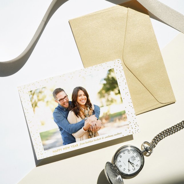 Carte De Vœux En Aluminium Glam Confetti Joyeux Nouvel An Photo Real (Créateur téléchargé)