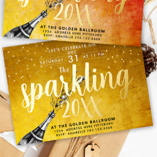 Carte De Vœux En Aluminium Glam Sparkling Champagne Gold New Year Party