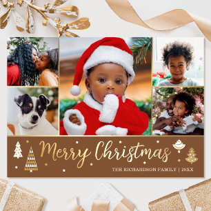 Carte De Vœux En Aluminium Gold Christmas Tree Photo personnalisée Brown Luxe