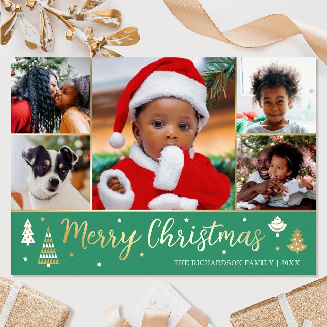 Carte De Vœux En Aluminium Gold Christmas Tree Photo personnalisée Green Luxe (Créateur téléchargé)