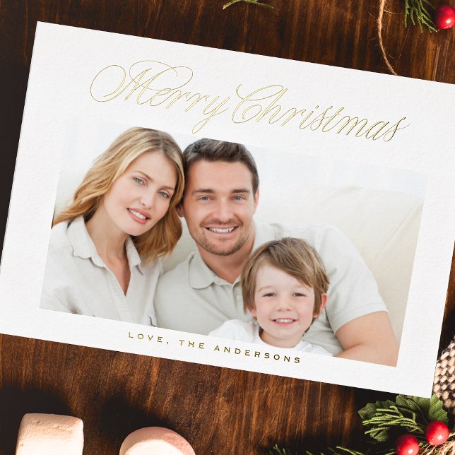 Carte De Vœux En Aluminium Gold Classic Calligraphie Joyeux Noël Photo (Créateur téléchargé)