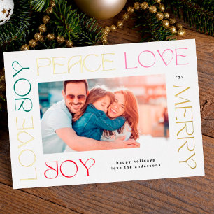 Carte De Vœux En Aluminium Gold & Colorful Letters JOIE JOY PEACE LOVE photo