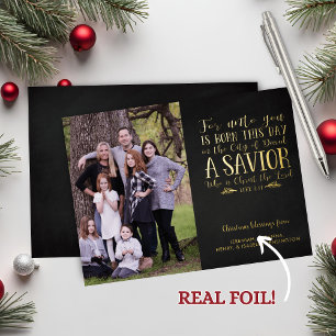 Carte De Vœux En Aluminium Gold Foil Christian Verse Photo de Noël