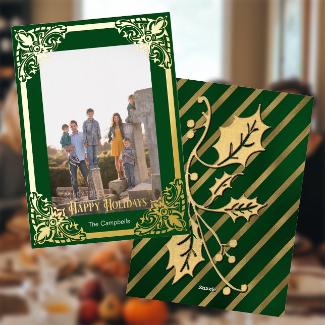 Carte De Vœux En Aluminium Gold Frame Happy Holidays Photo (Créateur téléchargé)