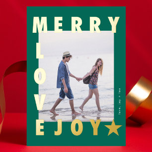 Carte De Vœux En Aluminium GOLD Green MERRY LOVE JOY photo FRAME   Or