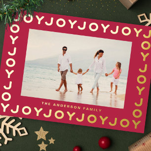 Carte De Vœux En Aluminium Gold JOY   Christmas Photo RED Magenta Frame