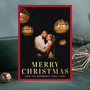 Carte De Vœux En Aluminium Gold Joyeux Noël Elegant Cadre Rouge Photo