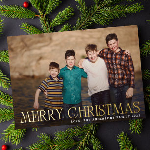 Carte De Vœux En Aluminium Gold Joyeux paysage de Noël Photo de famille